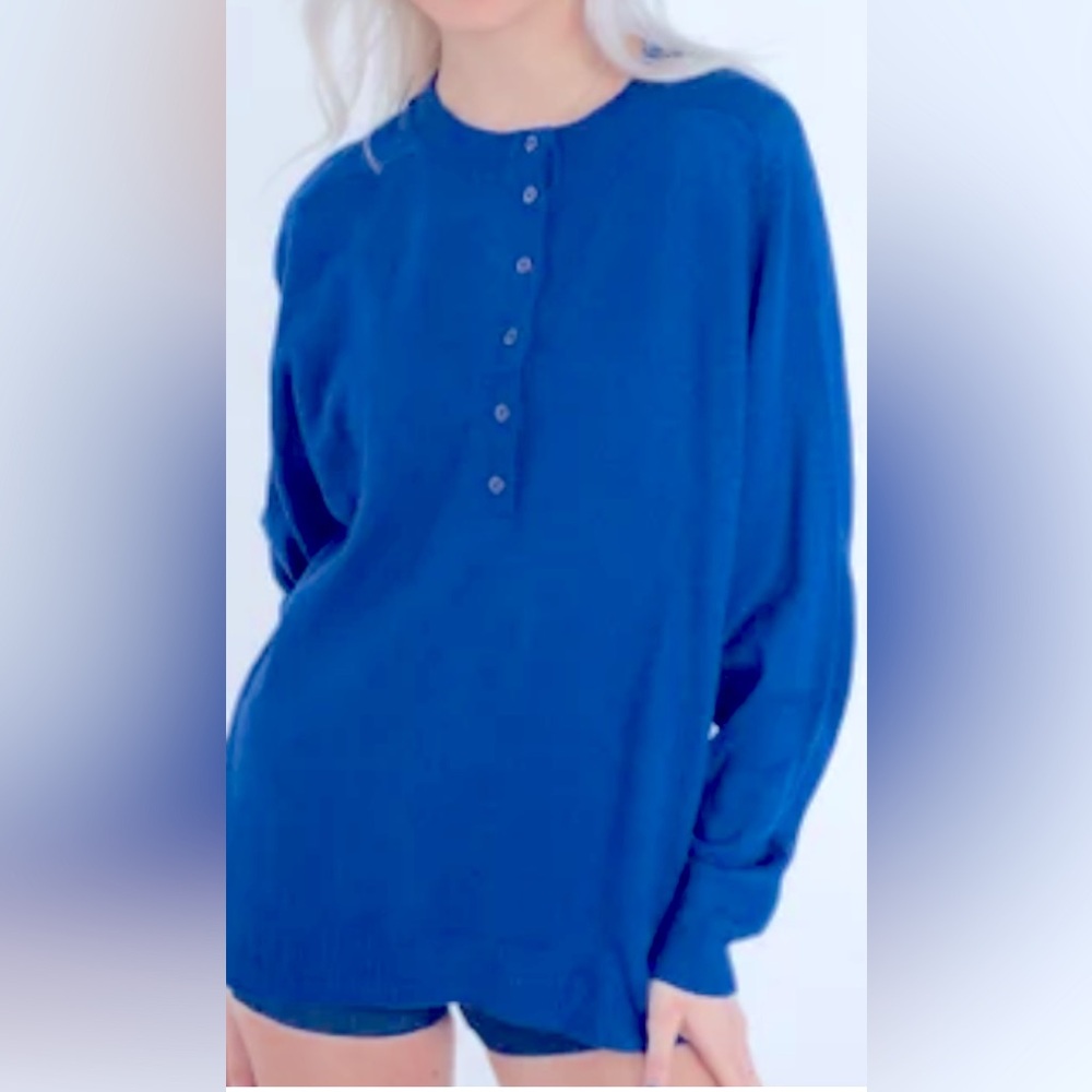 J. Crew Italian Cashmere Henley 6 buttoned Pullover Sweater in Blue size S
